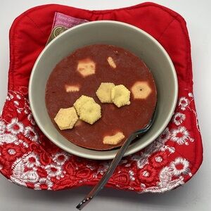 Red Bowl Cozy White Embroidered Accent Rounded Corners